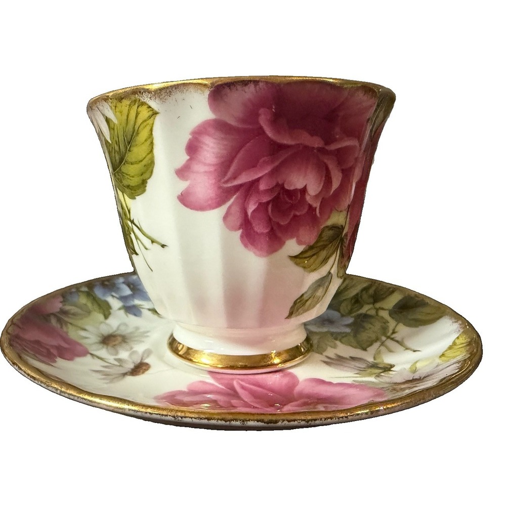 Vintage Duchess Bone China Teacup Saucer England Pink Roses Floral Gold Trim - Picture 2 of 10